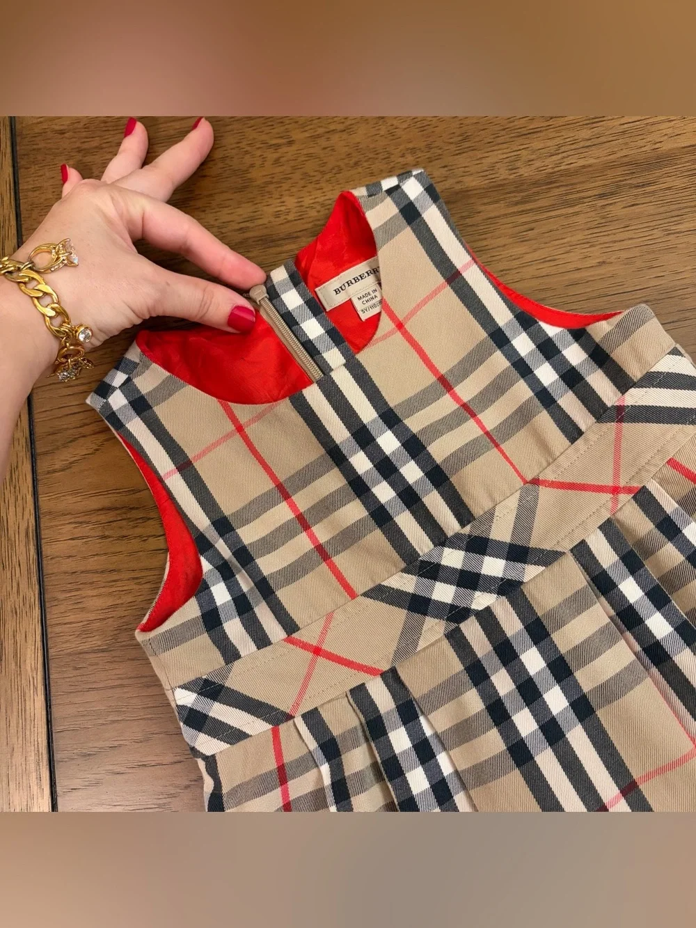 Authentic BURBERRY Girls Dress Nova Check Gorgeous Red Lining Child Kid 4-5 yrs
